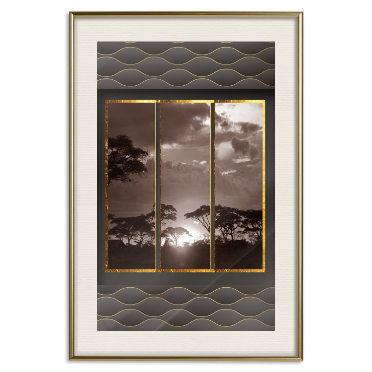 Poster Clouds over the savannah - African evening landscape on patterned background 115005 additionalImage 19