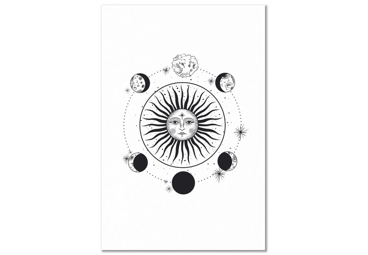 Canvas Print Moon Around the Sun (1-part) - Black and White Graphic Motif 117005