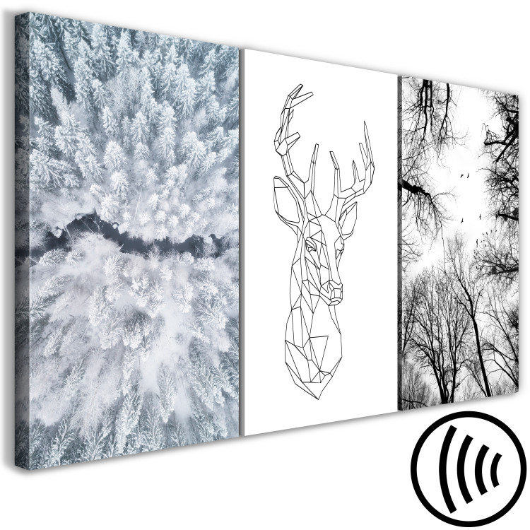 Canvas Winter triptych - geometric deer and snow-covered trees 117105 additionalImage 6