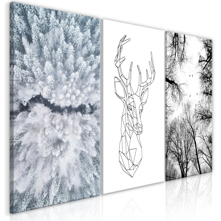 Canvas Winter triptych - geometric deer and snow-covered trees 117105 additionalImage 2