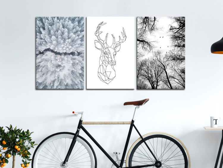 Canvas Winter triptych - geometric deer and snow-covered trees 117105 additionalImage 3