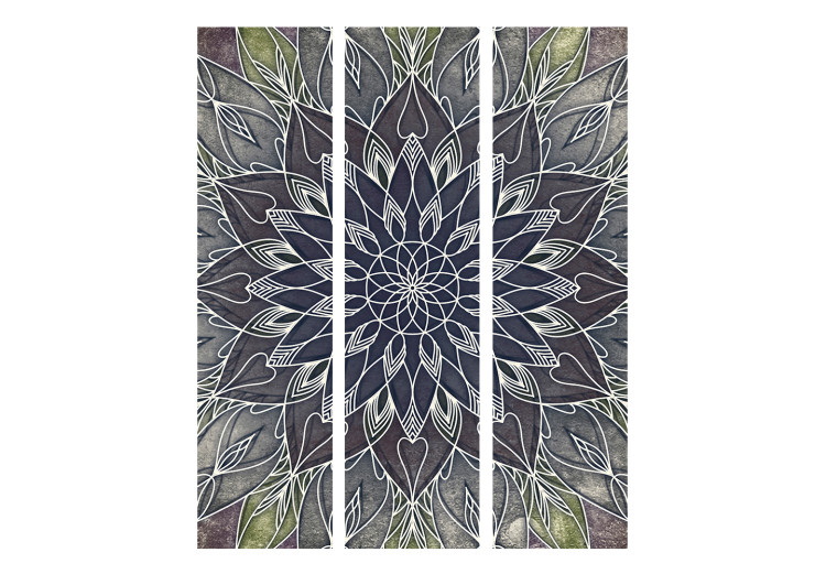 Folding Screen Imperial Pattern (3-piece) - oriental silver Mandala in Zen style 124105 additionalImage 3