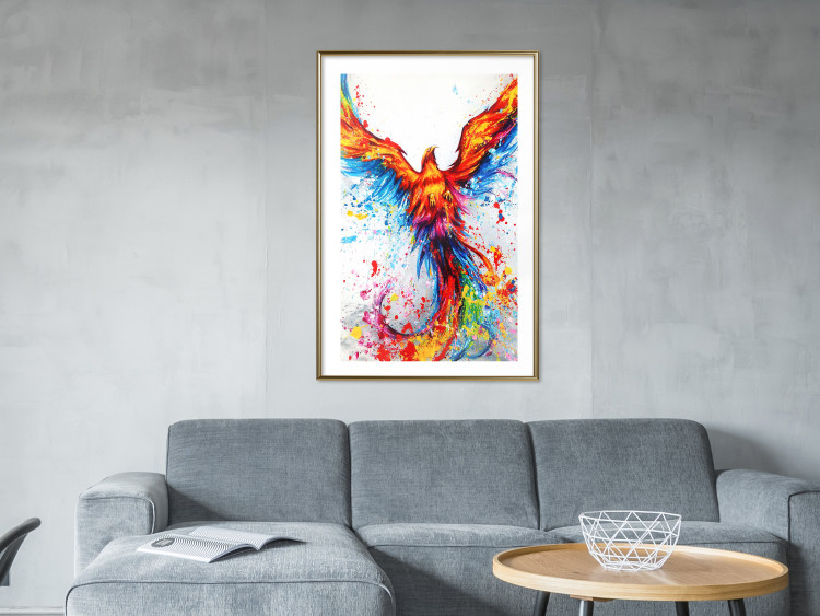 Wall Poster Phoenix - abstract multicolored bird on a white contrasting background 127205 additionalImage 13