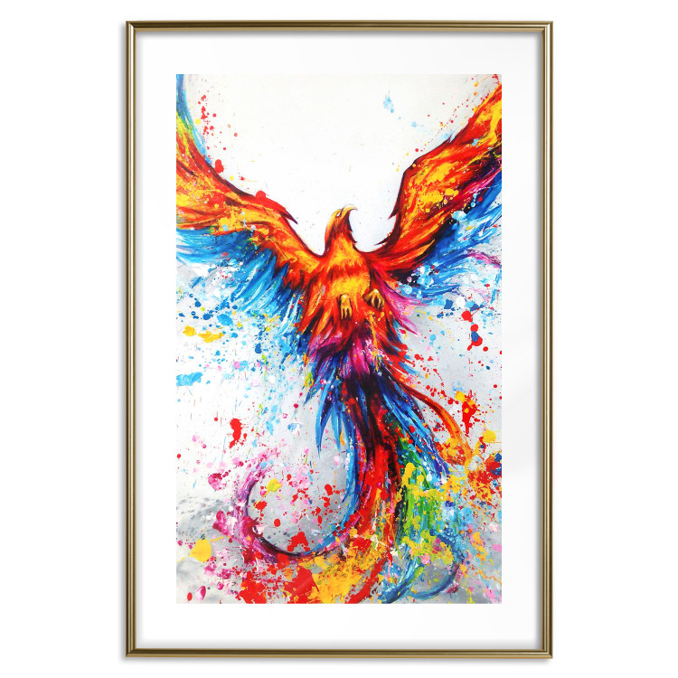 Wall Poster Phoenix - abstract multicolored bird on a white contrasting background 127205 additionalImage 16
