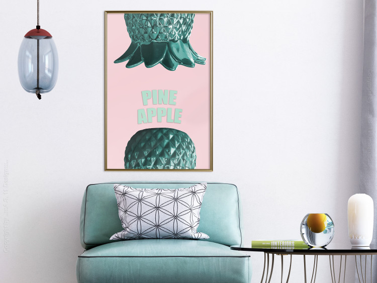 Poster Pine Apple - English inscriptions and turquoise pineapples on pastel background 127905 additionalImage 5