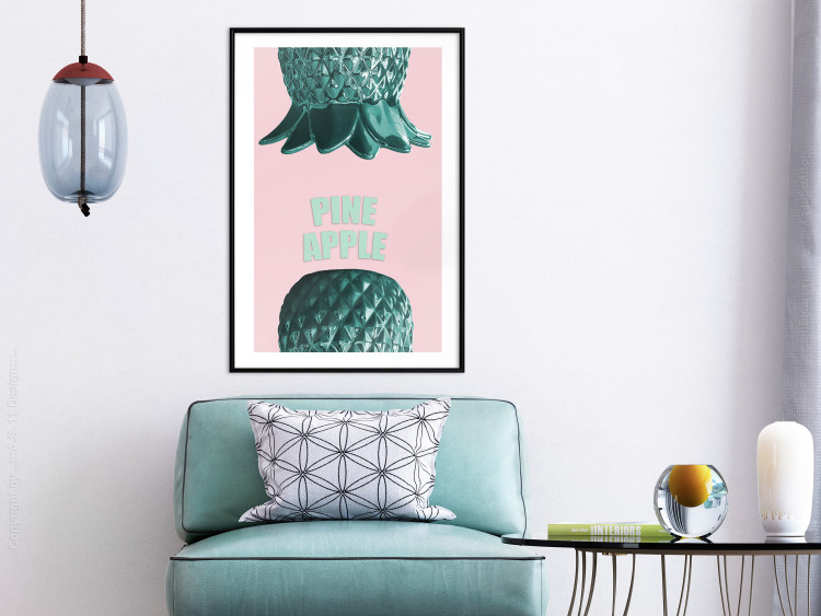Poster Pine Apple - English inscriptions and turquoise pineapples on pastel background 127905 additionalImage 18