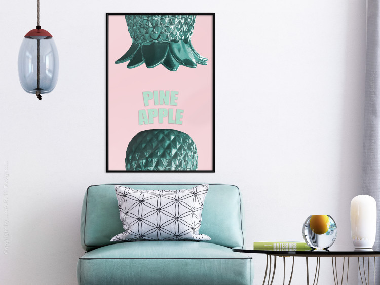 Poster Pine Apple - English inscriptions and turquoise pineapples on pastel background 127905 additionalImage 4
