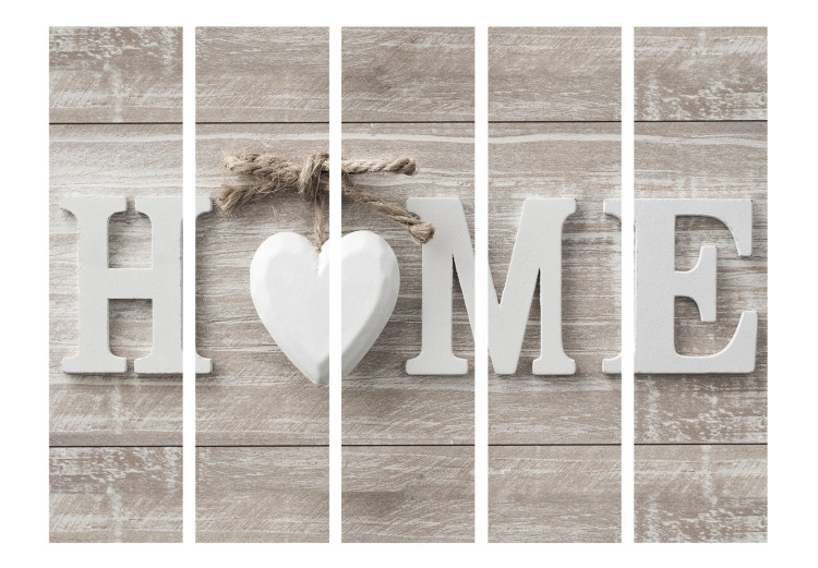 Folding Screen Home and Heart (5-piece) - white English text on a wooden background 128805 additionalImage 3