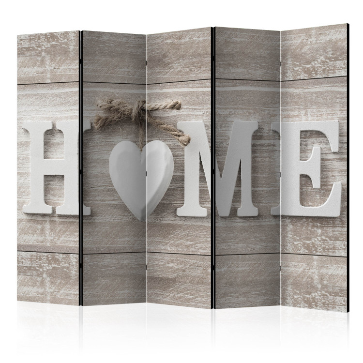 Folding Screen Home and Heart (5-piece) - white English text on a wooden background 128805