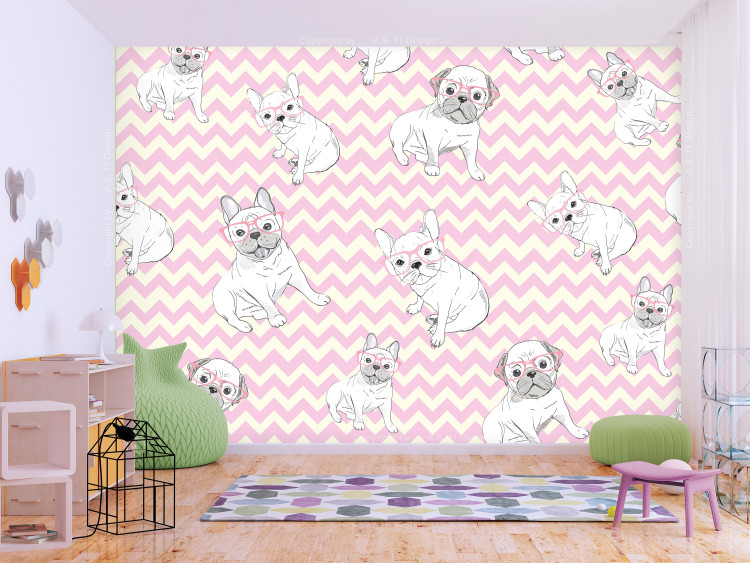 Photo Wallpaper Cute dogs - a geometric pattern for kids with funny dogs 129005