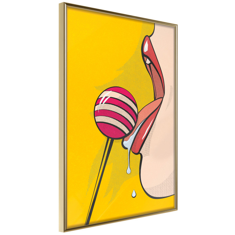 Wall Poster Sweet Lollipop - abstract woman licking a lollipop on a light yellow background 132205 additionalImage 12