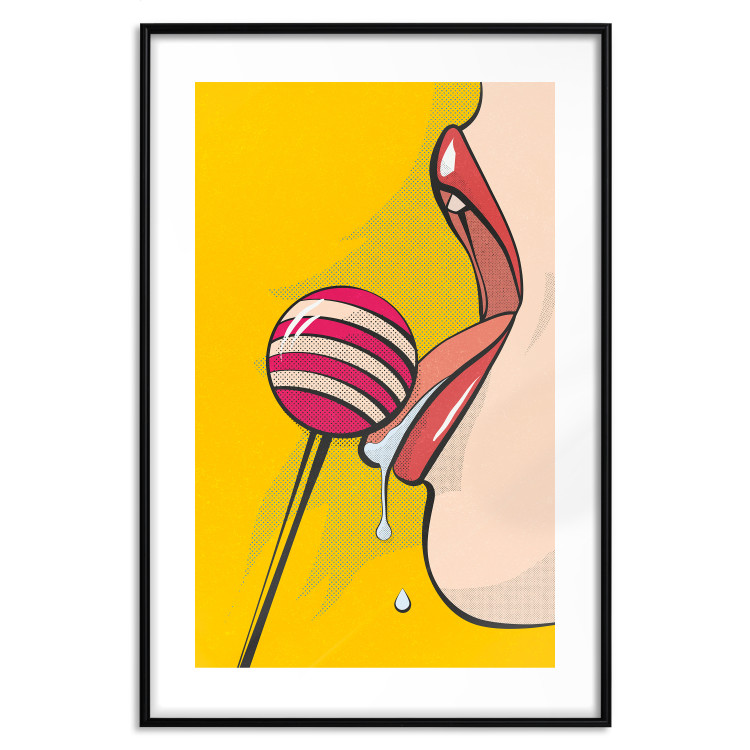 Wall Poster Sweet Lollipop - abstract woman licking a lollipop on a light yellow background 132205 additionalImage 15