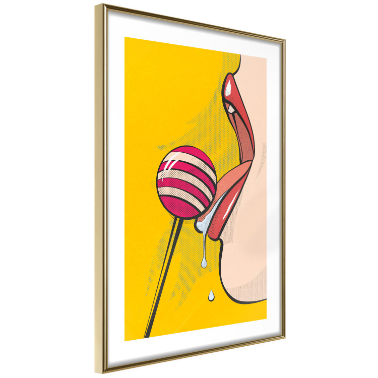 Wall Poster Sweet Lollipop - abstract woman licking a lollipop on a light yellow background 132205 additionalImage 9