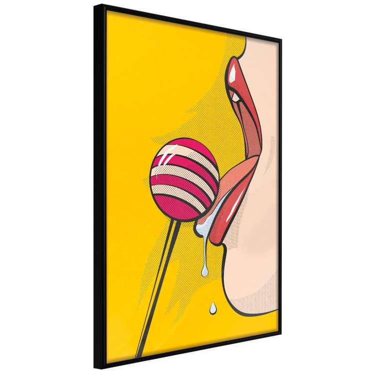 Wall Poster Sweet Lollipop - abstract woman licking a lollipop on a light yellow background 132205 additionalImage 13