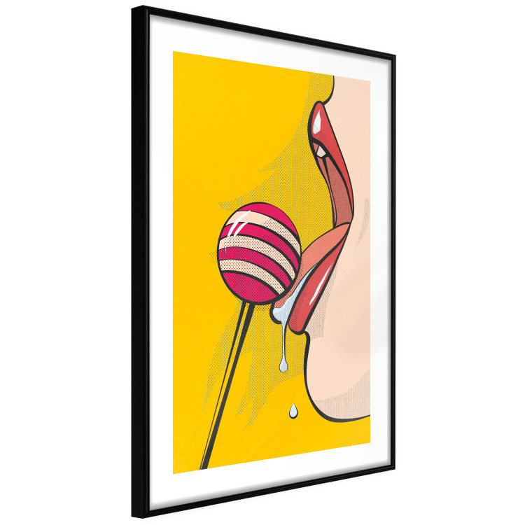 Wall Poster Sweet Lollipop - abstract woman licking a lollipop on a light yellow background 132205 additionalImage 8