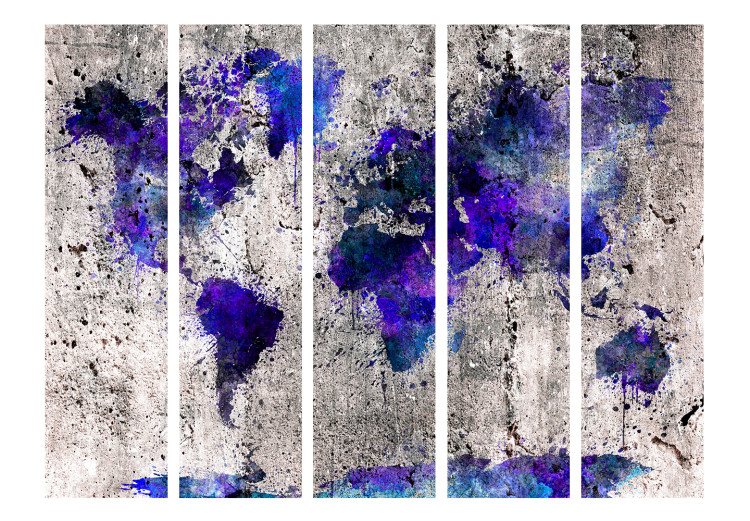 Room Divider World Map: Blots II (5-piece) - purple-navy continents 132705 additionalImage 3