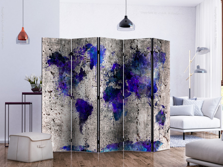 Room Divider World Map: Blots II (5-piece) - purple-navy continents 132705 additionalImage 2