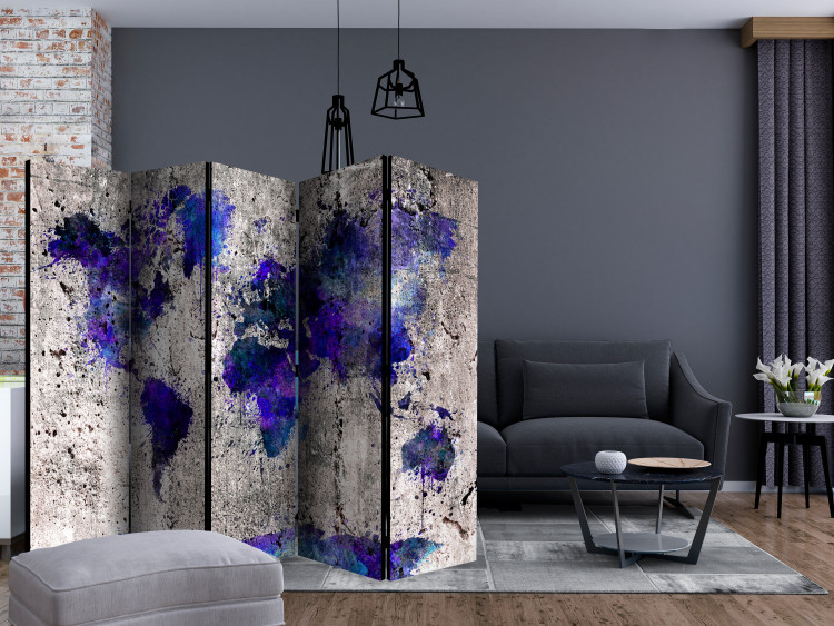 Room Divider World Map: Blots II (5-piece) - purple-navy continents 132705 additionalImage 4