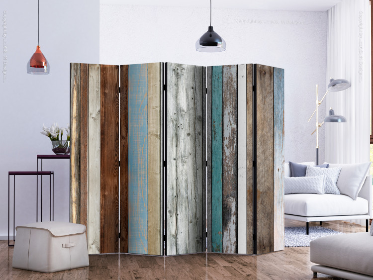 Room Separator Arranged Colors II (5-piece) - composition in colorful strips of planks 133005 additionalImage 2