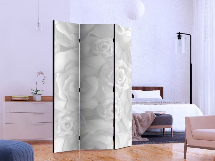 Room Divider Screen Plaster Flowers (3-piece) - bouquet of delicate roses bathed in white 133105 additionalImage 2