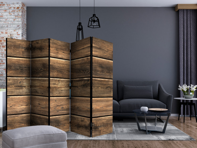 Room Divider Forest Composition II - texture of dark brown wooden planks 133605 additionalImage 4