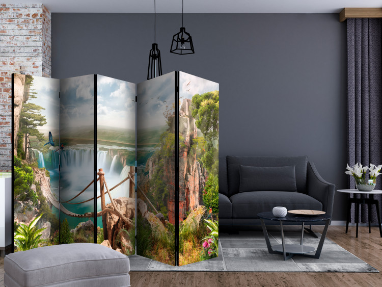Folding Screen Hidden Paradise II - fantasy tropical landscape of a bridge and waterfall 134105 additionalImage 4