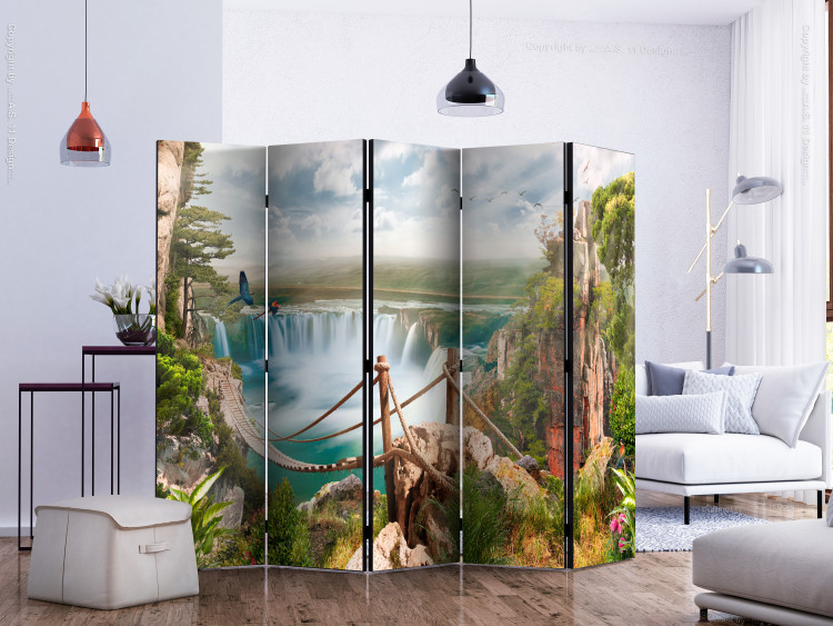 Folding Screen Hidden Paradise II - fantasy tropical landscape of a bridge and waterfall 134105 additionalImage 2