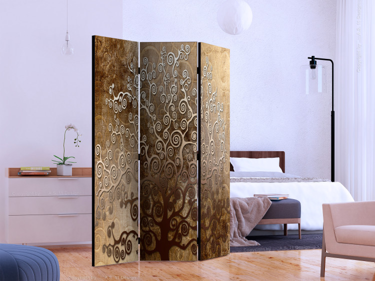 Room Separator Klimt's Golden Tree (3-piece) - elegant composition with a plant 134305 additionalImage 2