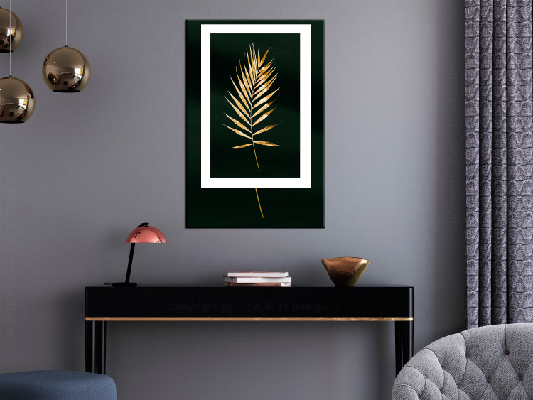 Wall Poster Graceful Leaf - golden plant composition on a dark green background 135605 additionalImage 4
