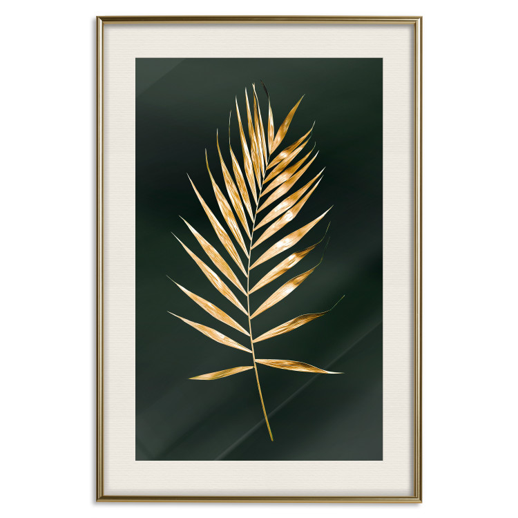 Wall Poster Graceful Leaf - golden plant composition on a dark green background 135605 additionalImage 14