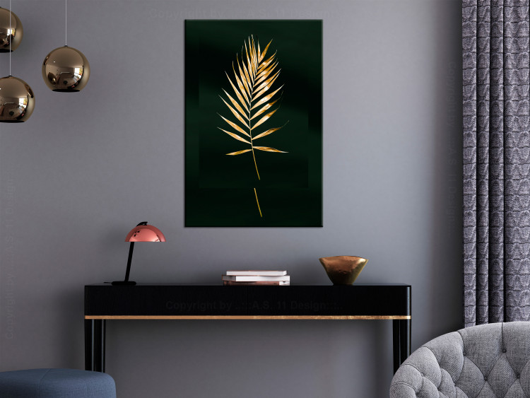 Wall Poster Graceful Leaf - golden plant composition on a dark green background 135605 additionalImage 23