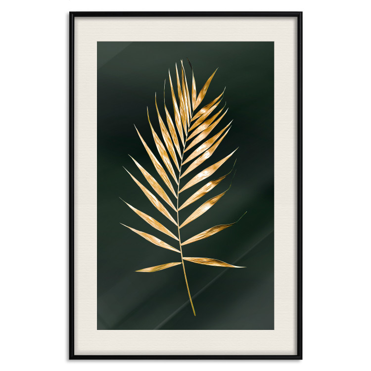 Wall Poster Graceful Leaf - golden plant composition on a dark green background 135605 additionalImage 15