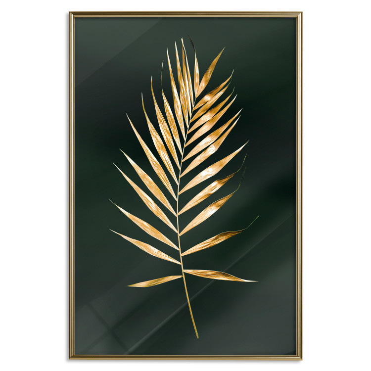 Wall Poster Graceful Leaf - golden plant composition on a dark green background 135605 additionalImage 14