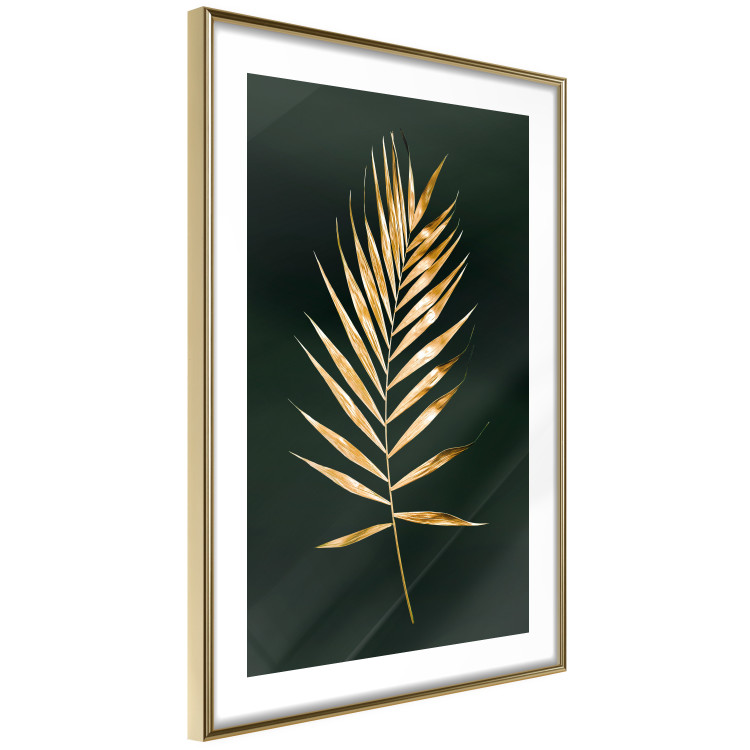 Wall Poster Graceful Leaf - golden plant composition on a dark green background 135605 additionalImage 8