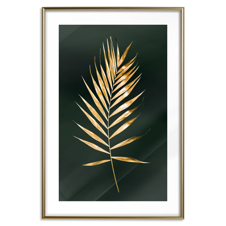 Wall Poster Graceful Leaf - golden plant composition on a dark green background 135605 additionalImage 17