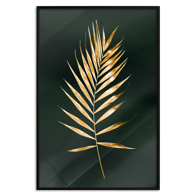Wall Poster Graceful Leaf - golden plant composition on a dark green background 135605 additionalImage 19