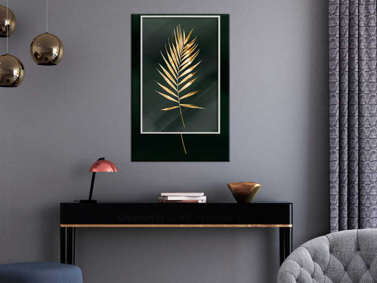 Wall Poster Graceful Leaf - golden plant composition on a dark green background 135605 additionalImage 2