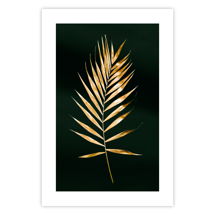 Wall Poster Graceful Leaf - golden plant composition on a dark green background 135605 additionalImage 21