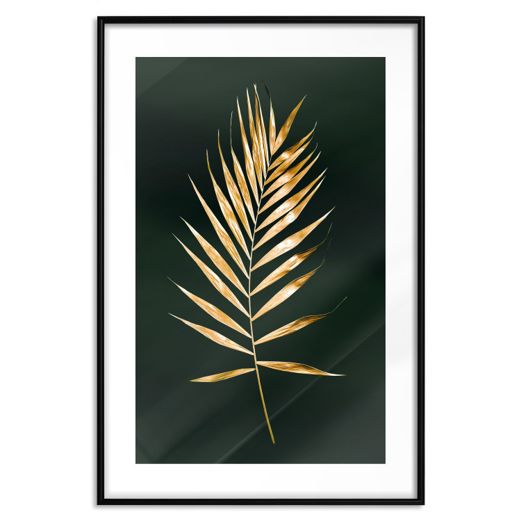 Wall Poster Graceful Leaf - golden plant composition on a dark green background 135605 additionalImage 16