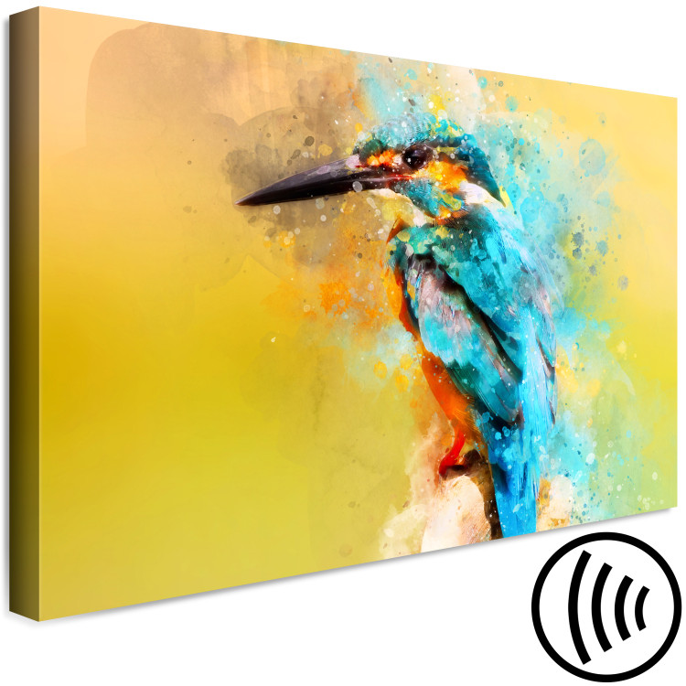 Canvas Print Observer (1-piece) Wide - multicolored bird on a yellow background 137005 additionalImage 6