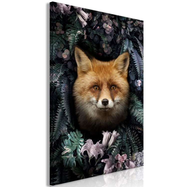 Canvas Fox in Flowers (1-piece) Vertical - forest animal amidst leaves 138605 additionalImage 2