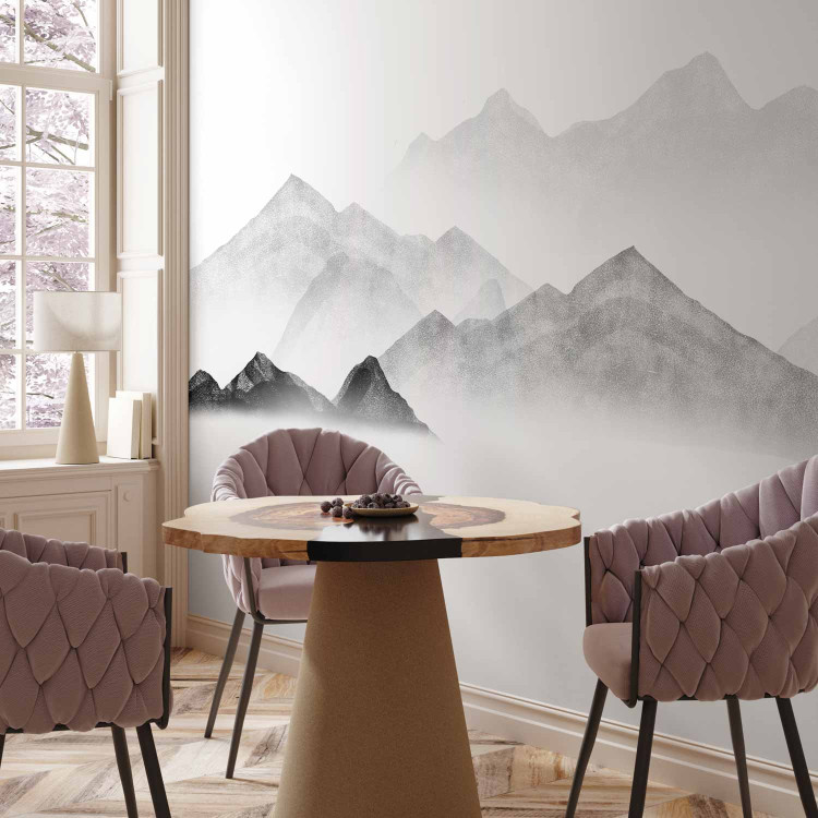 Photo Wallpaper Mountains in the mist - watercolour landscape with mountain peaks in grey 144705 additionalImage 7