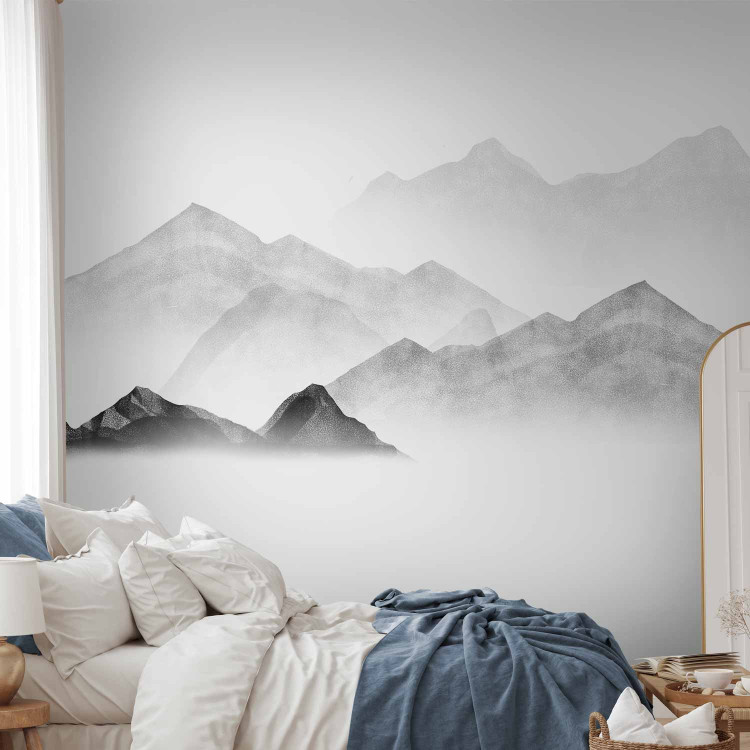 Photo Wallpaper Mountains in the mist - watercolour landscape with mountain peaks in grey 144705 additionalImage 2