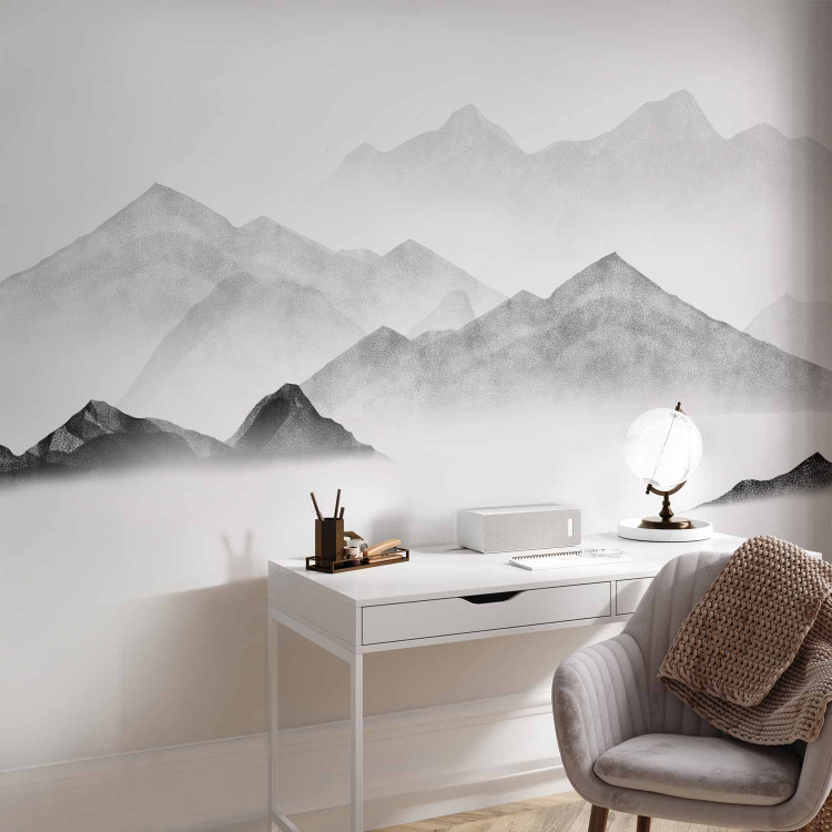 Photo Wallpaper Mountains in the mist - watercolour landscape with mountain peaks in grey 144705 additionalImage 4