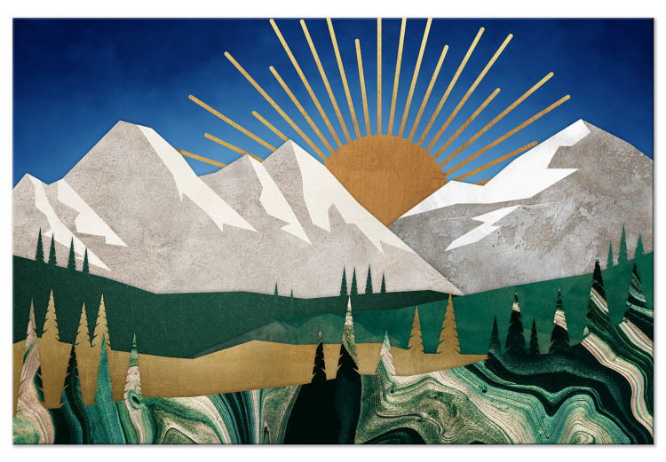 Canvas Awakening - Artwork With Sunrise Against the Backdrop of High Mountains 145505