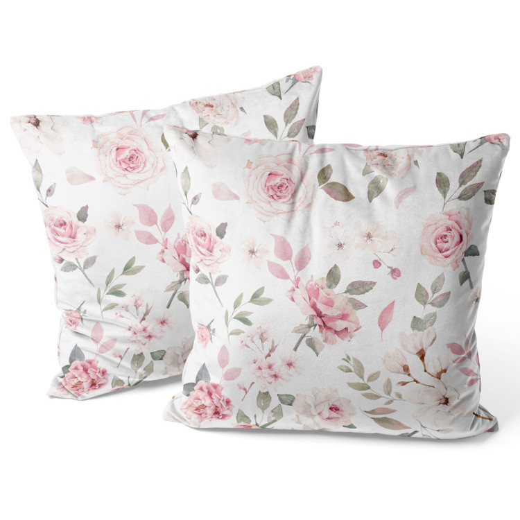Decorative Velor Pillow Pink spring - a vintage-style rose and magnolia on white background 147105 additionalImage 3