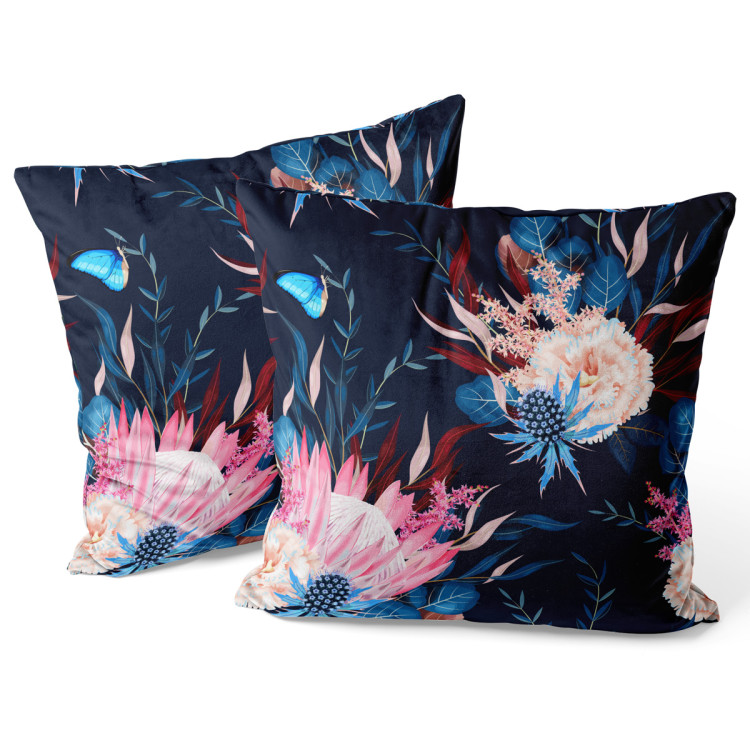 Decorative Velor Pillow Magical meadow - flowers and butterfly composition on dark background 147205 additionalImage 3