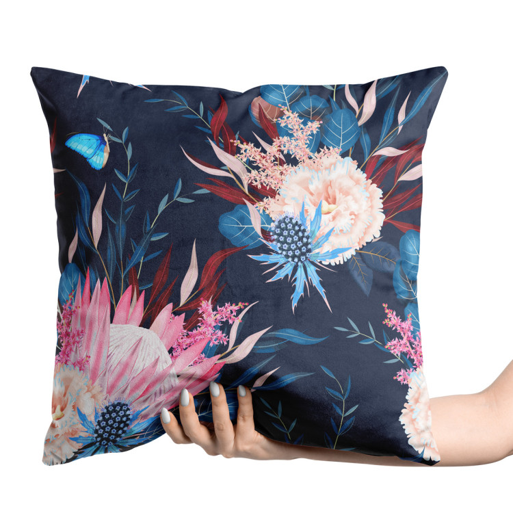 Decorative Velor Pillow Magical meadow - flowers and butterfly composition on dark background 147205 additionalImage 2