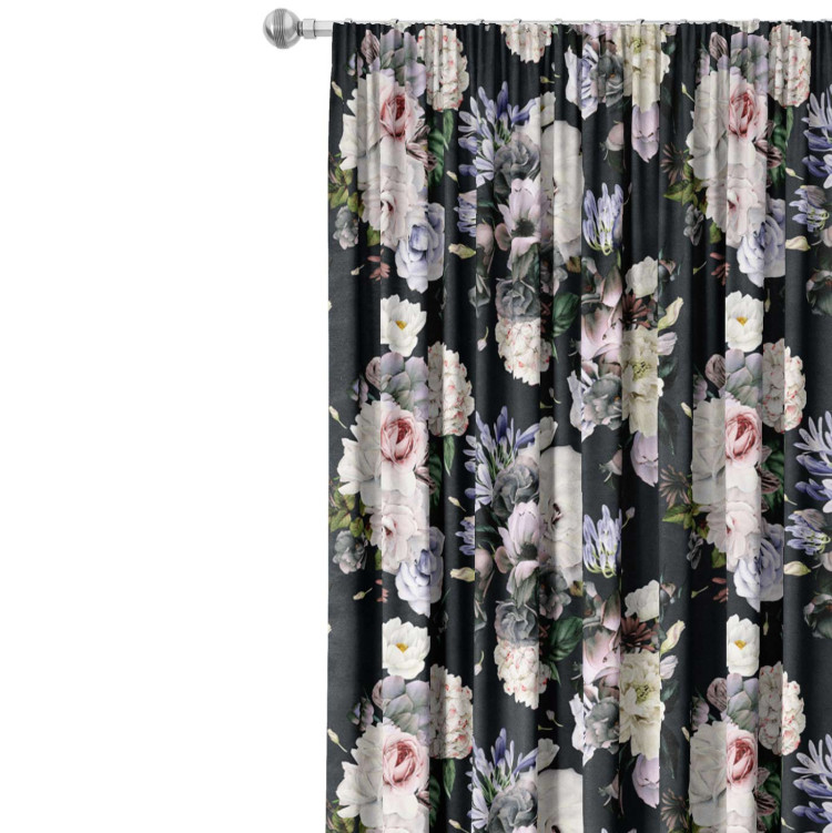Decorative Curtain Stately bouquet - rose and peony flowers on black background 147305 additionalImage 3