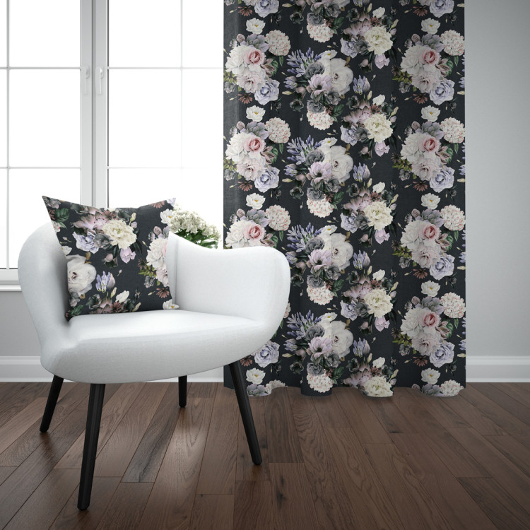 Decorative Curtain Stately bouquet - rose and peony flowers on black background 147305 additionalImage 4